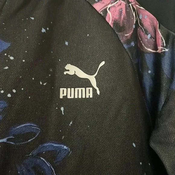 Puma Archive T7 Track Zip Up Track Jacket Black Purple Floral Sporty Women Sz XS - Picture 9 of 11